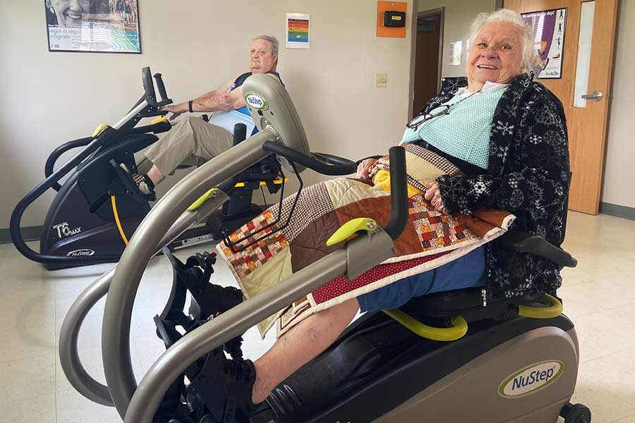 Mary Decker and Bob Derry work out together at Gordon Behrents Senior Center