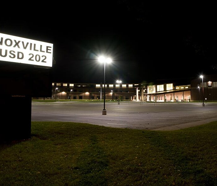 Knoxville High School at night