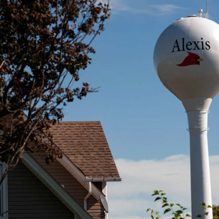 The water tower and a house in Alexis, Illinois