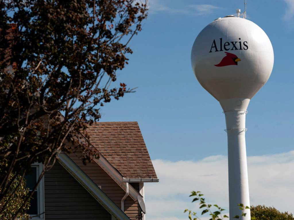 The water tower and a house in Alexis, Illinois